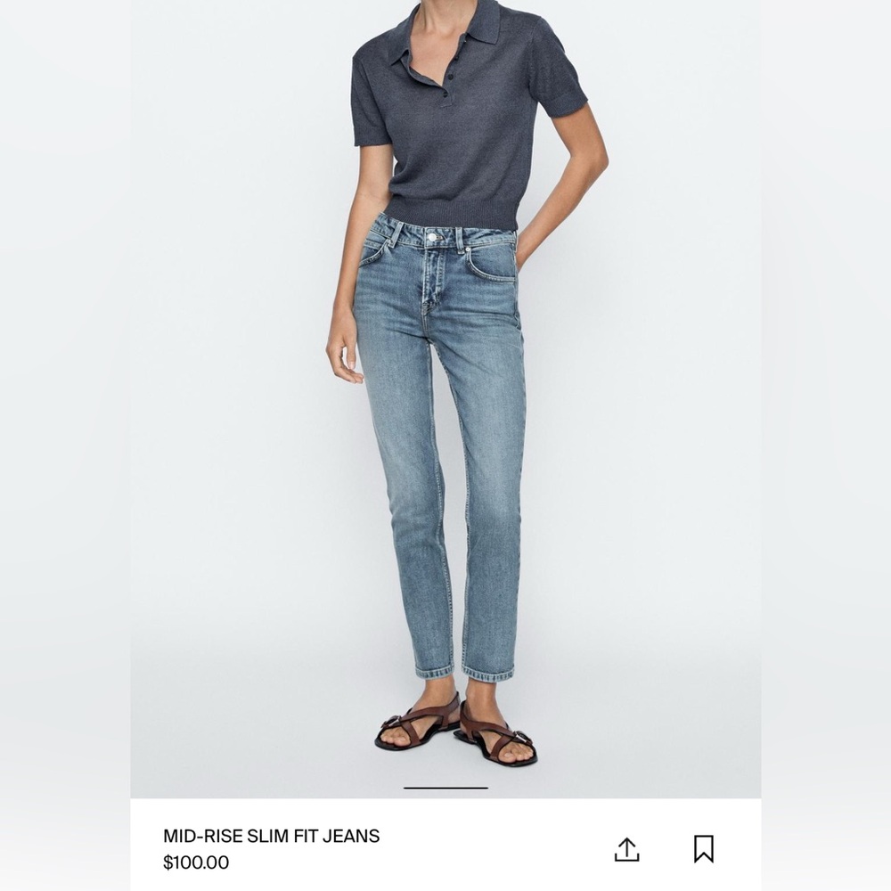Massimo Dutti Mid-Rise Slim Fit Blue Jeans